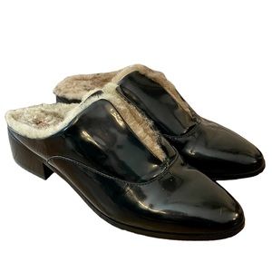 BCBGMaxAzria Lanza Patent Plush Mules